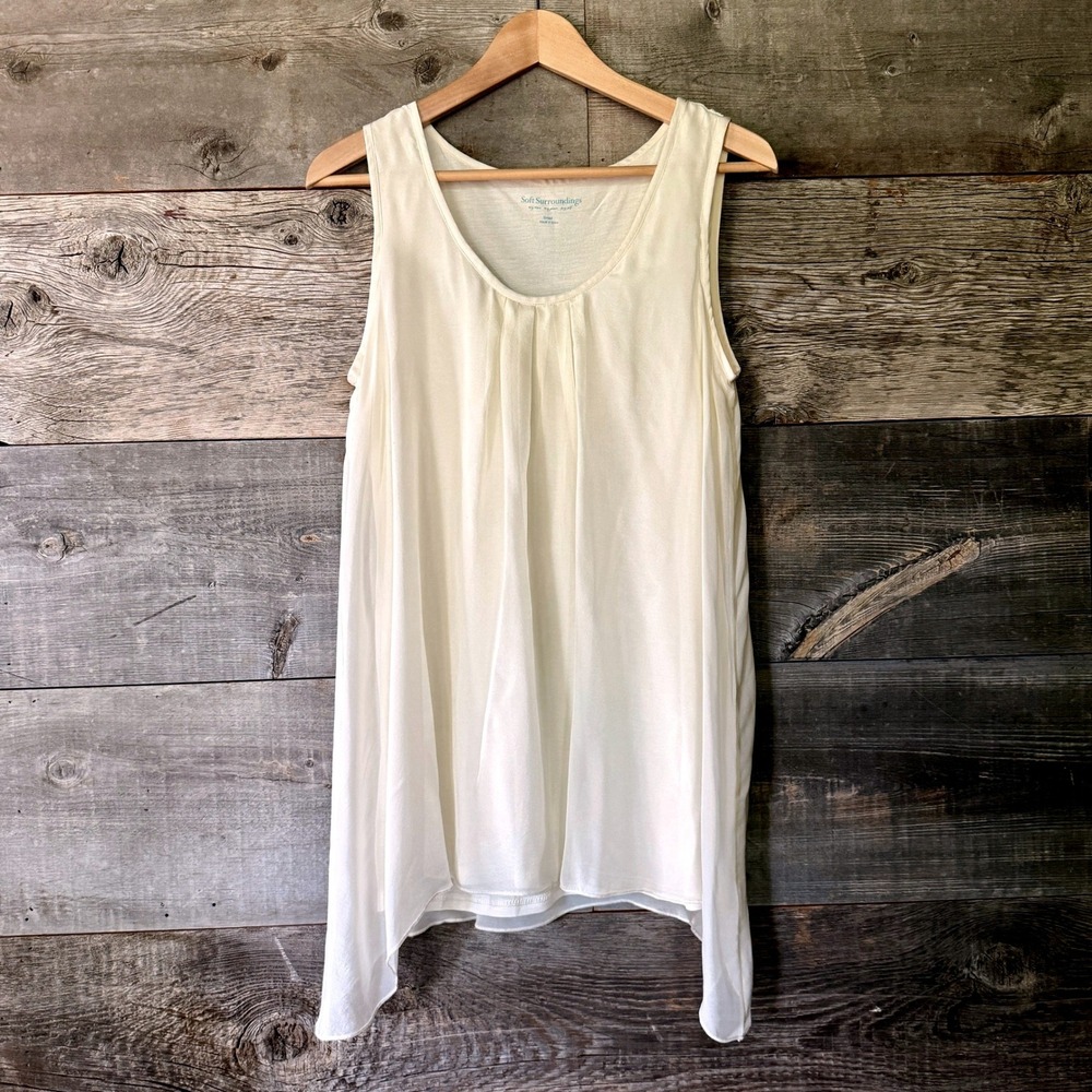Soft Surroundings Sleeveless‎ Silk Layered Tank Top S Ivory Flowy Romantic Chic
